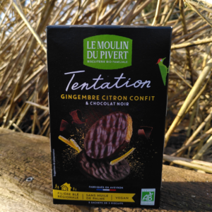 Biscuit Tentation citron gingembre enrobé chocolat noir - 130 gr